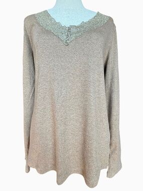 Lauren Ralph Lauren Lace Long Sleeve Lightweight Tan Sweater Sz XL